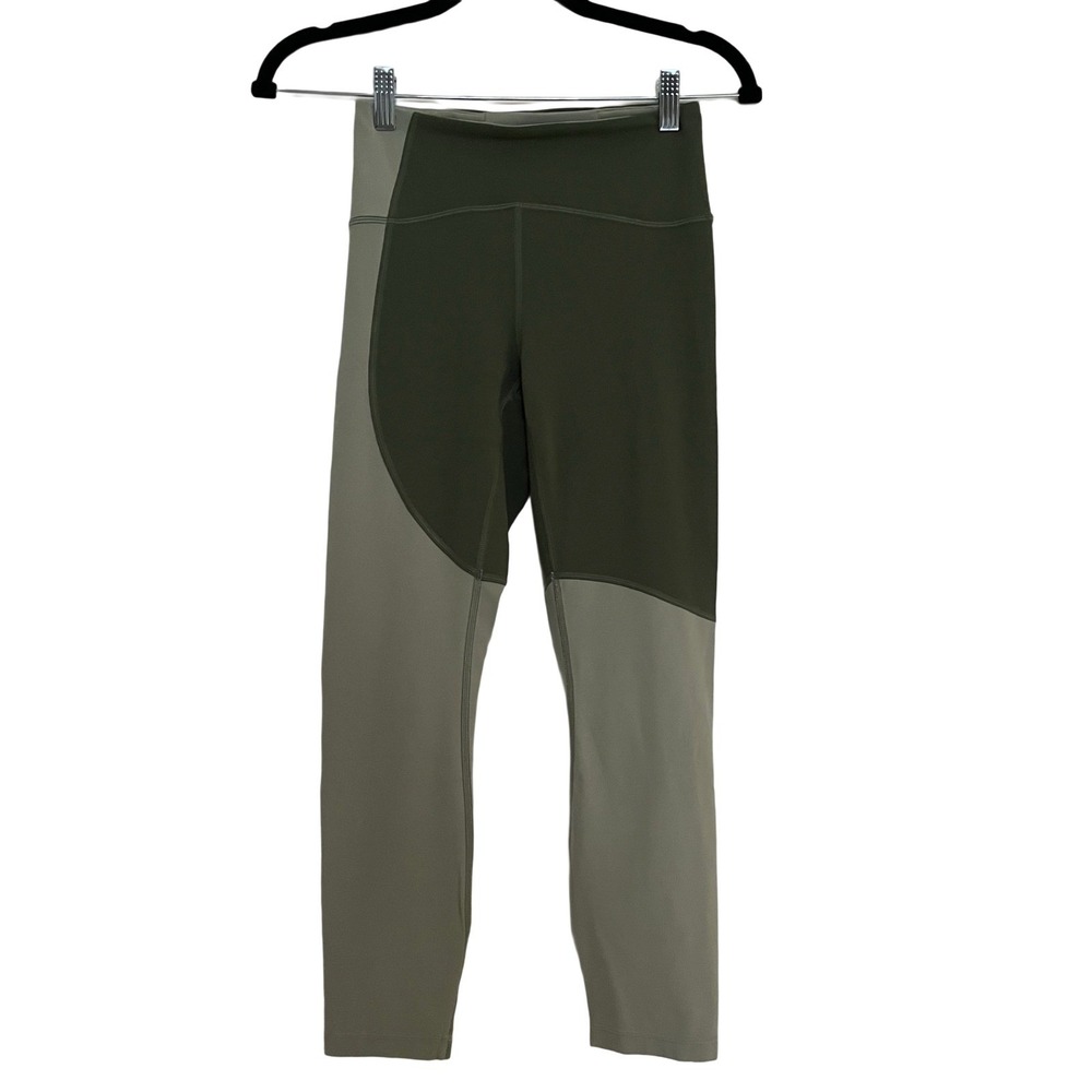 Lululemon Leggings Women 4 Green Colorblock High Rise Crop Athletic Gym Yoga